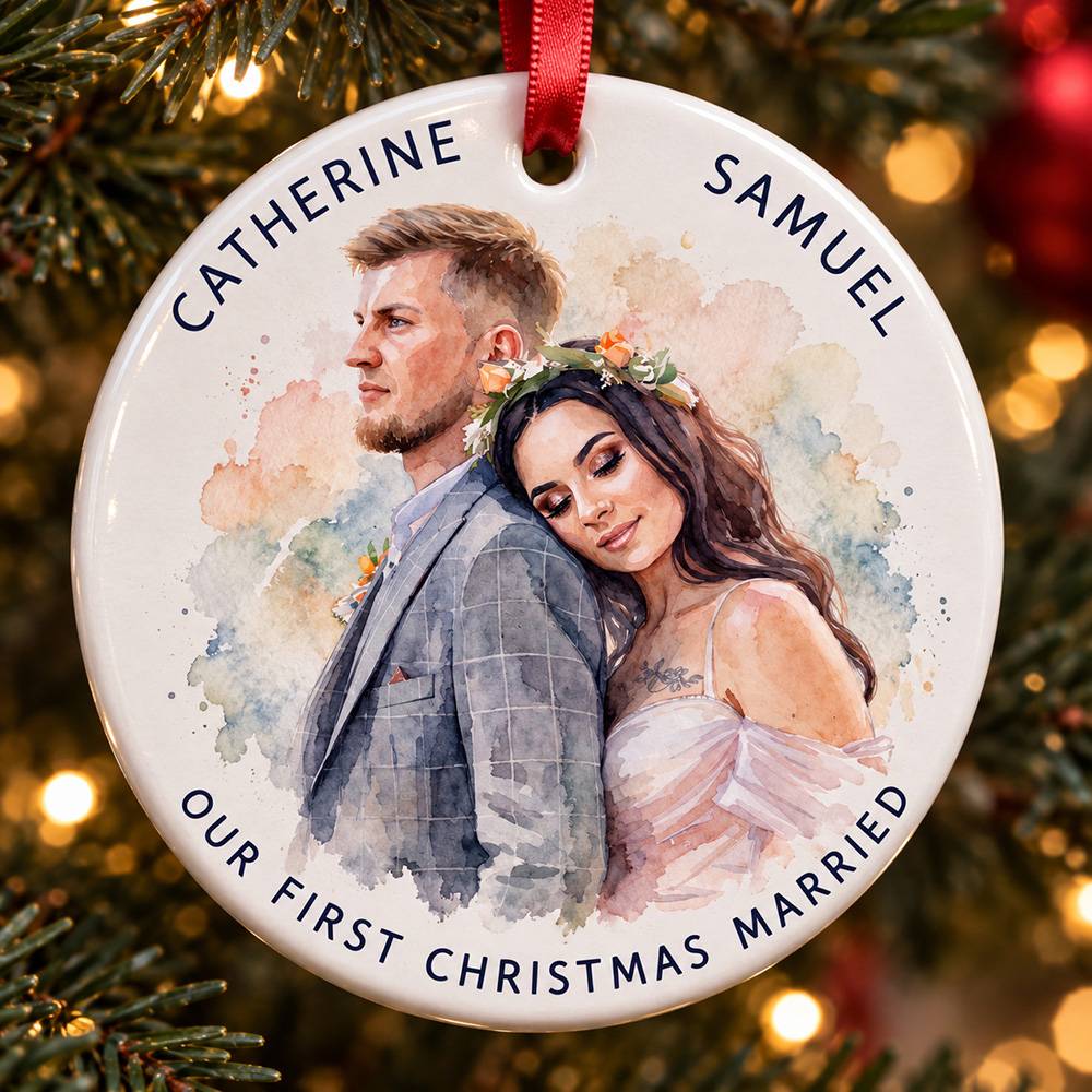 Merry & Married – Custom Ceramic Ornament-4 product photo