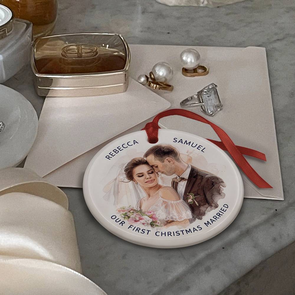 Merry & Married – Custom Ceramic Ornament-7 product photo