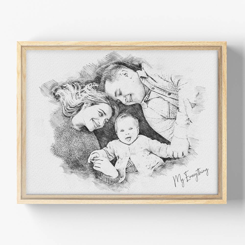 The Sketch Edit - Custom Horizontal Family Portrait Canvas - Lime And Lou